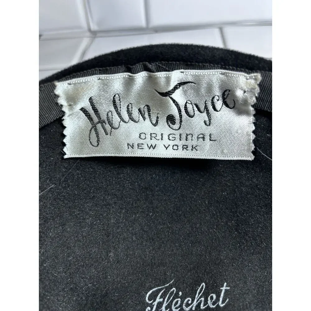 Helen Joyce Original New York Black Velour Vintage Hat With Rhinestones Fle’chet